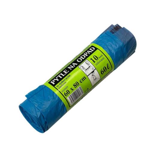 Pevné zatahovací sáčky do koše LDPE 60 l, 600 × 800 mm, 15 µm, modré (10 ks/role)