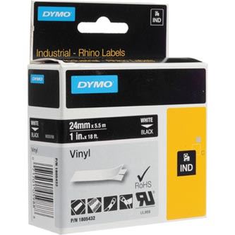 Páska Dymo 24mm x 5,5m, bílý tisk/černý podklad, vinylová profi D1, 1805432