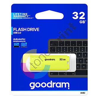 Goodram USB flash disk, USB 2.0, 32GB, UME2, žlutý, UME2-0320Y0R11, USB A, s krytkou