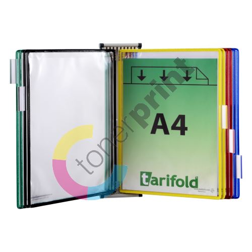 Tarifold nástěnný kovový držák s rámečky, 10 rámečků s kapsami A4 na výšku, mix barev 1