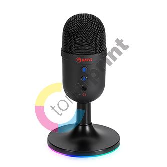 Marvo, herní/streamovací mikrofon, MIC-06, černý, RGB podsvícení, vstup pro sluchátka