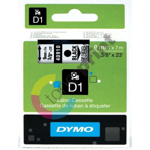 Páska Dymo D1 9mm x 7m, černý tisk/průhledný podklad, 40910, S0720670 1