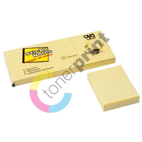Samolepící bloček Auro 40x50mm, žlutý, 3x100ks 1