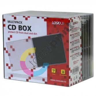 Box na 1ks CD, 10,4mm, průhledný, černý tray, 10-pack, Logo