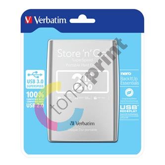 2TB Verbatim Store'n'Go, Externí HDD 2,5" USB 3.0, 53189, stříbrný