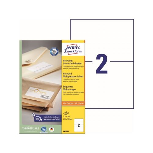 Univerzální etikety recyklované AVERY 210x148 mm 100 listů A4 - LR3655 1