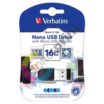 16GB Verbatim Nano Store'n'Stay, USB flash disk 2.0, s adaptérem Micro USB, 49821, černá