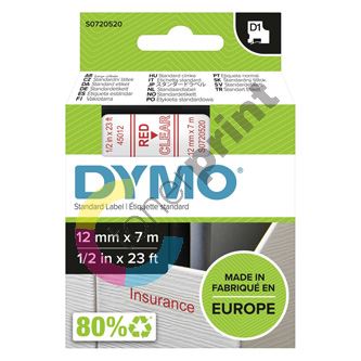 Páska Dymo D1 12 mm x 7m, červený tisk/průhledný poklad, 45012, S0720520