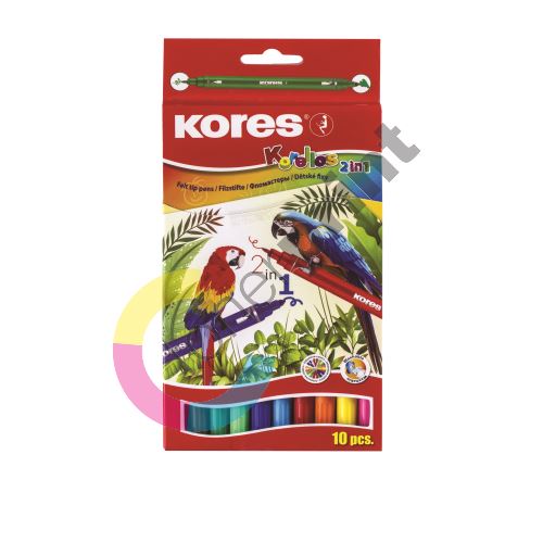 Dětské fixy Kores Korello, 2v1 (tenký a silný hrot), 10 barev 1