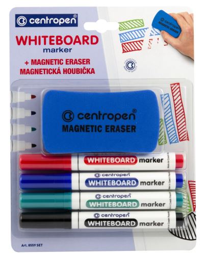 Centropen 8559 Whiteboard 4 barvy, magnetická houbička 1