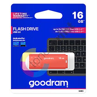Goodram USB flash disk, USB 3.0, 16GB, UME3, oranžový, UME3-0160O0R11, USB A, s krytkou