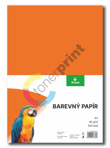 Barevný papír A3, 80g, oranžový, 100 listů