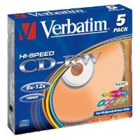 Verbatim CD-RW SERL Colour 700 MB 8–12×, 80 min, 5 ks – 43167 (4)
