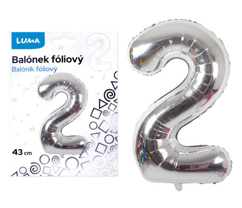 Balónek foliový  č. 2  STŘÍBRNÝ 43cm