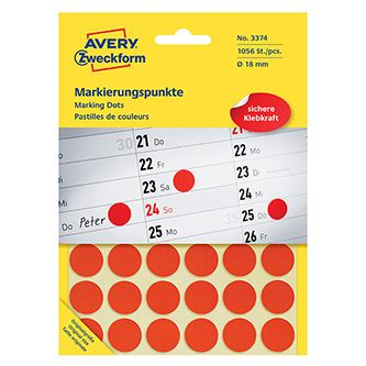 Etikety na ruční popis kolečko průměr 18 mm - červené - 3374