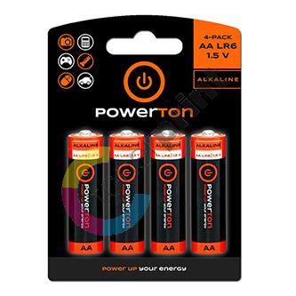 Baterie alkalická, AA, 1.5V, Powerton, blistr, 4-pack